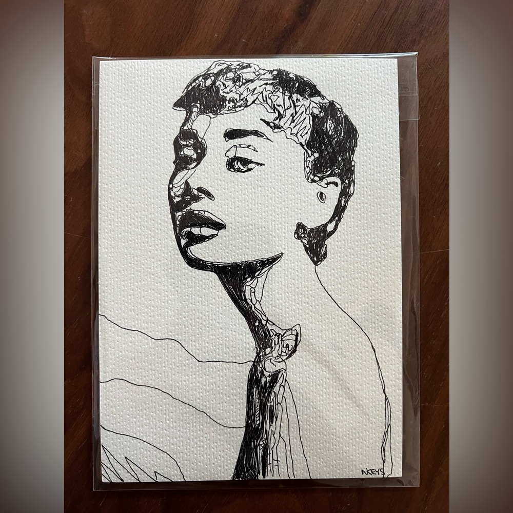 Audrey Hepburn Pen & Ink Original Art Portrait Artist Signed 5x7in